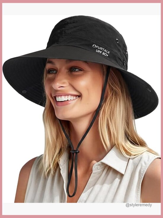 Wide Brim UPF 80+ Sun Hat with Ponytail Hole Packable Travel Beach Hat